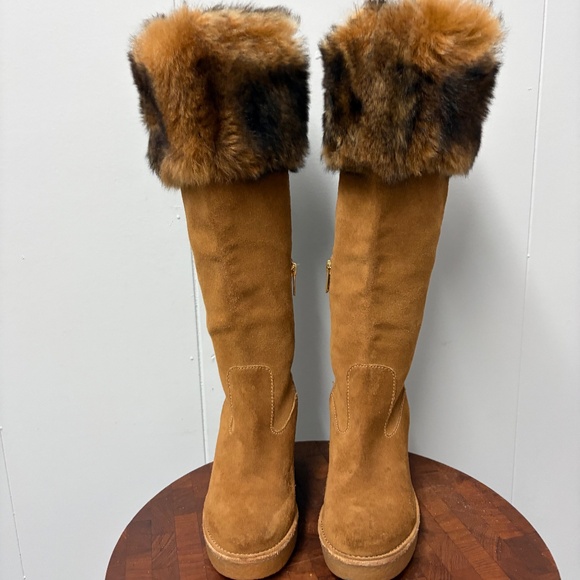 UGG Valberg Chestnut Suede and Fur Tall Wedge Boots Women's Size 6 - Picture 4 of 14